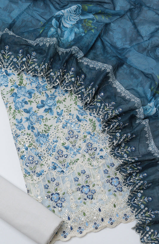 Bin Saeed Embroidered Cambric Unstitched 3 Piece Suit - D-04 - BS26UCB - Blue - Summer Collection