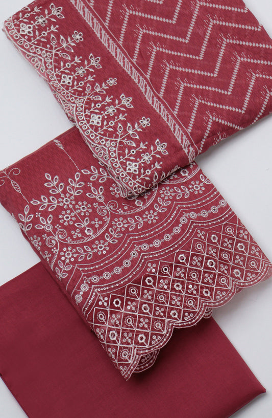 Bin Saeed Embroidered Cambric Unstitched 3 Piece Suit - D-01 - BS26UCB - Red - Summer Collection