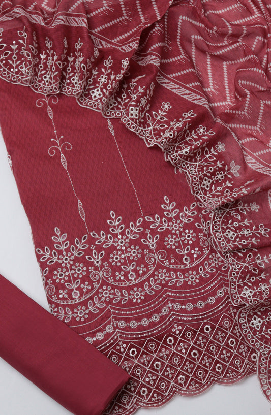 Bin Saeed Embroidered Cambric Unstitched 3 Piece Suit - D-01 - BS26UCB - Red - Summer Collection