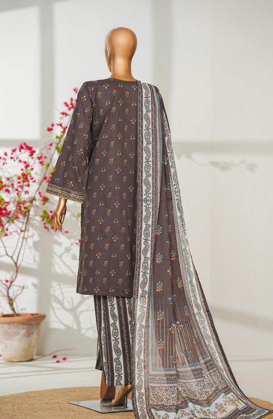 Bin Saeed Exclusive Embroidered Lawn Stitched 3 Piece Suit - D-08 - BS26ROI - Brown - Summer Collection