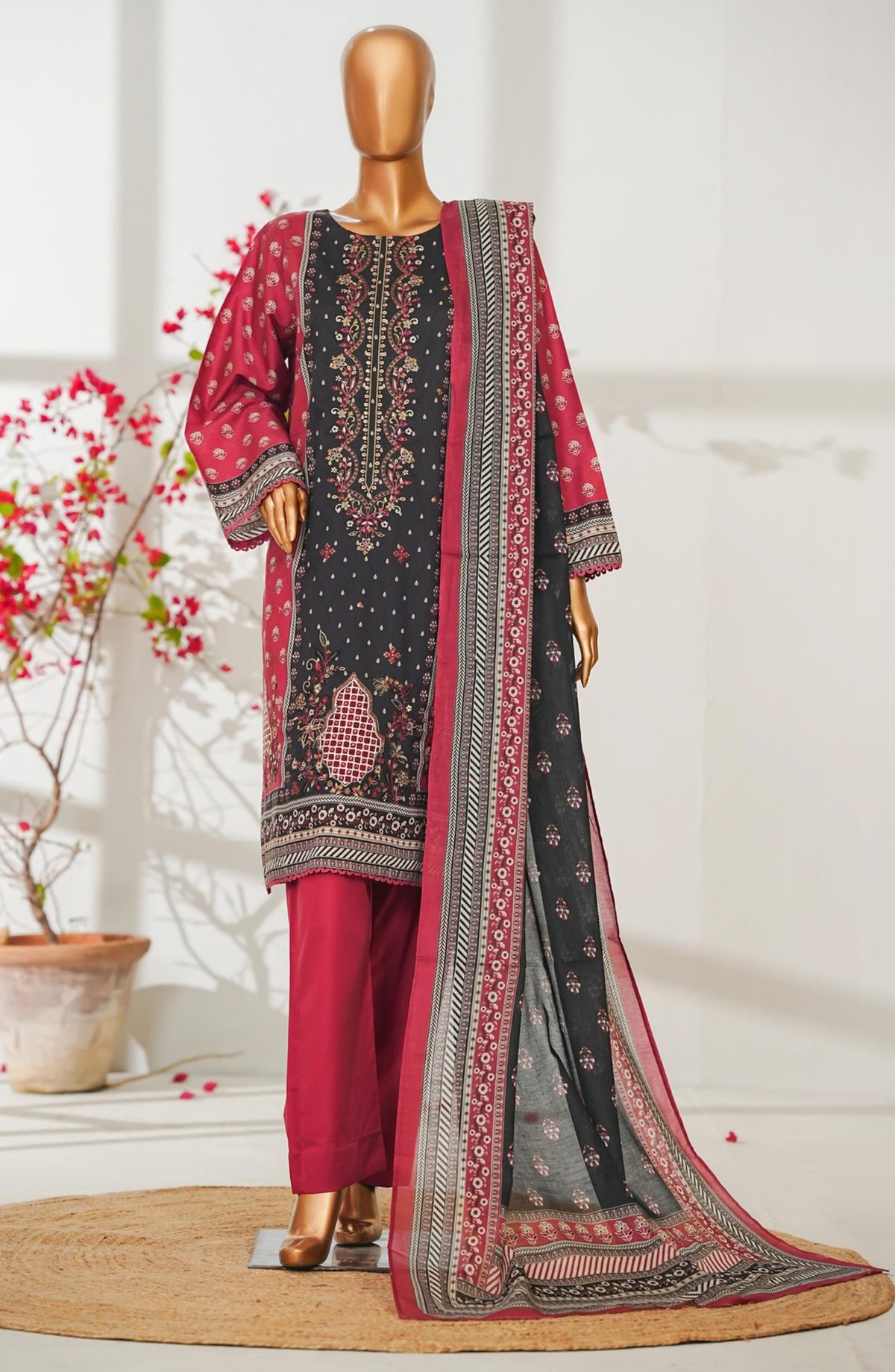 Bin Saeed Exclusive Embroidered Lawn Stitched 3 Piece Suit - D-07 - BS26ROI - Pink - Summer Collection