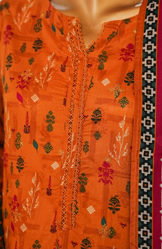 Bin Saeed Exclusive Embroidered Lawn Stitched 3 Piece Suit - D-06 - BS26ROI - Orange - Summer Collection
