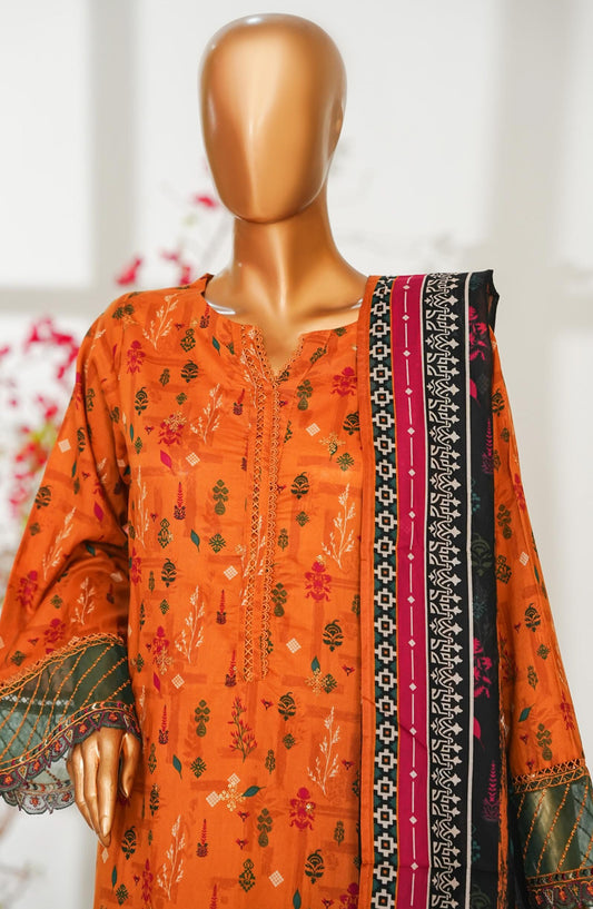 Bin Saeed Exclusive Embroidered Lawn Stitched 3 Piece Suit - D-06 - BS26ROI - Orange - Summer Collection