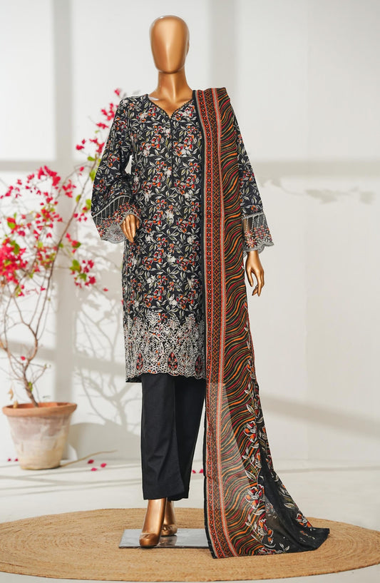 Bin Saeed Exclusive Embroidered Lawn Stitched 3 Piece Suit - D-05 - BS26ROI - Black - Summer Collection