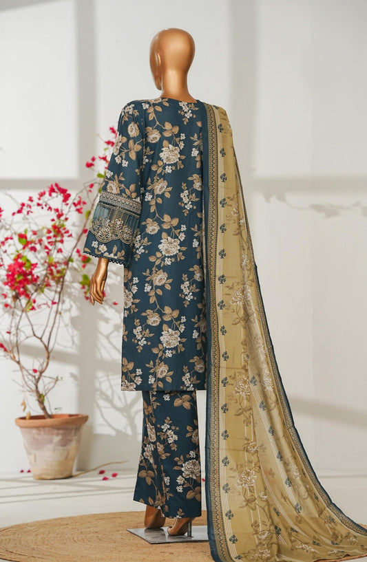 Bin Saeed Exclusive Embroidered Lawn Stitched 3 Piece Suit - D-04 - BS26ROI - Blue - Summer Collection