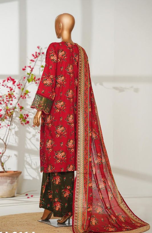 Bin Saeed Exclusive Embroidered Lawn Stitched 3 Piece Suit - D-03 - BS26ROI - Red - Summer Collection