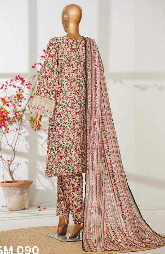 Bin Saeed Exclusive Embroidered Lawn Stitched 3 Piece Suit - D-02 - BS26ROI - Pink - Summer Collection