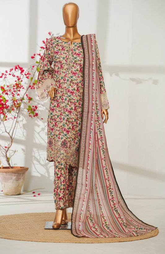 Bin Saeed Exclusive Embroidered Lawn Stitched 3 Piece Suit - D-02 - BS26ROI - Pink - Summer Collection
