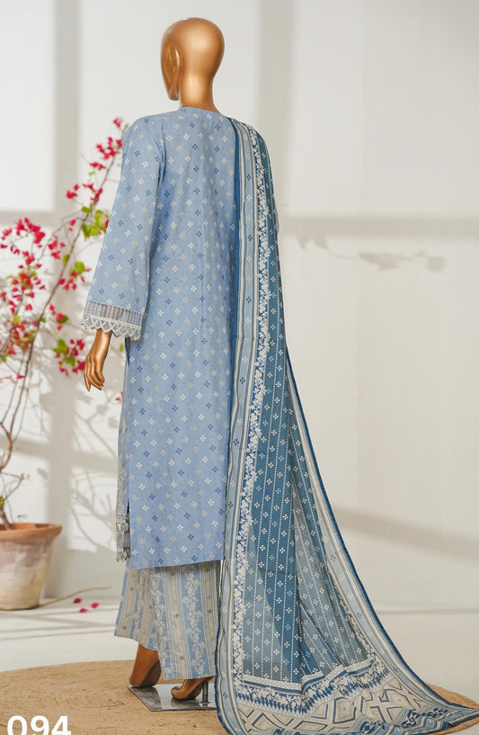 Bin Saeed Exclusive Embroidered Lawn Stitched 3 Piece Suit - D-01 - BS26ROI - Blue - Summer Collection