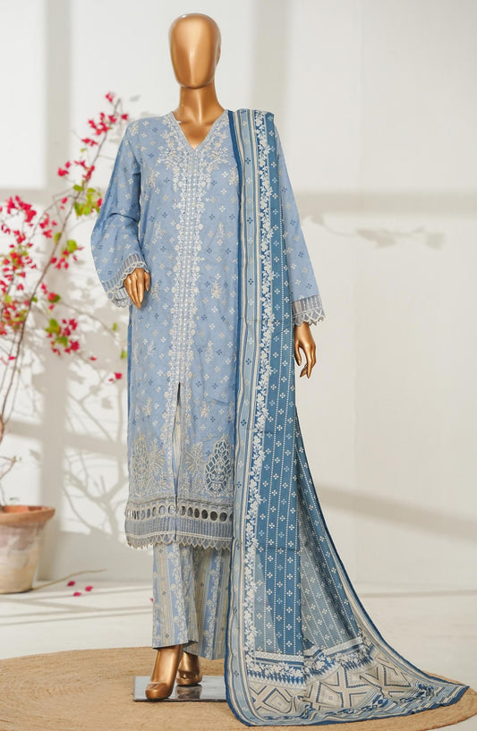 Bin Saeed Exclusive Embroidered Lawn Stitched 3 Piece Suit - D-01 - BS26ROI - Blue - Summer Collection