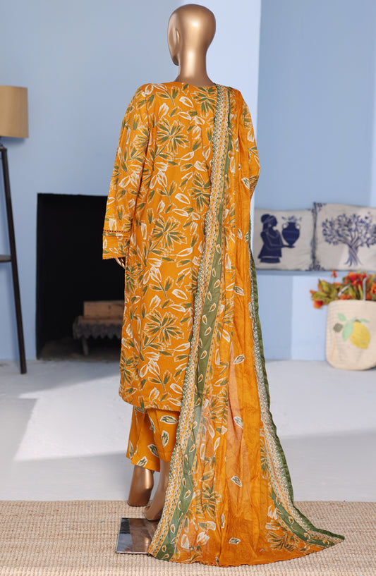 Bin Saeed Exclusive Embroidered Lawn Stitched 3 Piece Suit - D-12 - BS26PNT - Orange - Summer Collection