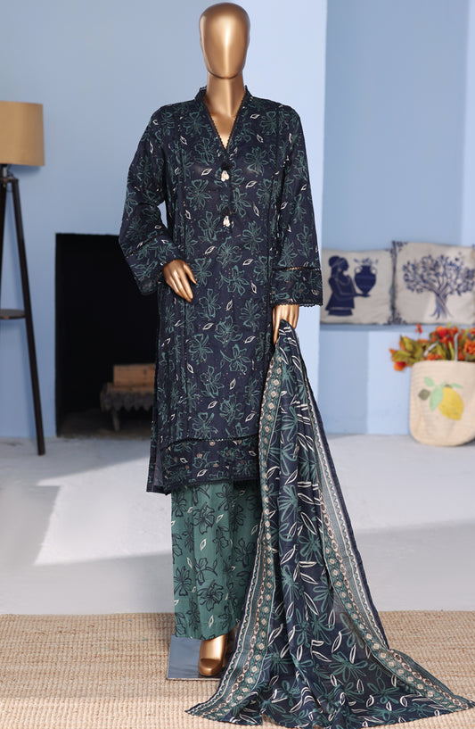 Bin Saeed Exclusive Embroidered Lawn Stitched 3 Piece Suit - D-10 - BS26PNT - Teal - Summer Collection