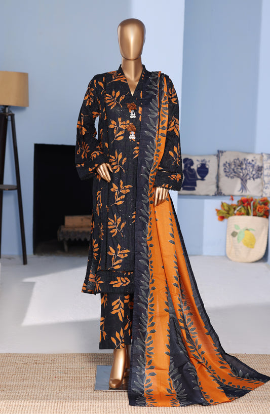 Bin Saeed Exclusive Embroidered Lawn Stitched 3 Piece Suit - D-08 - BS26PNT - Black - Summer Collection