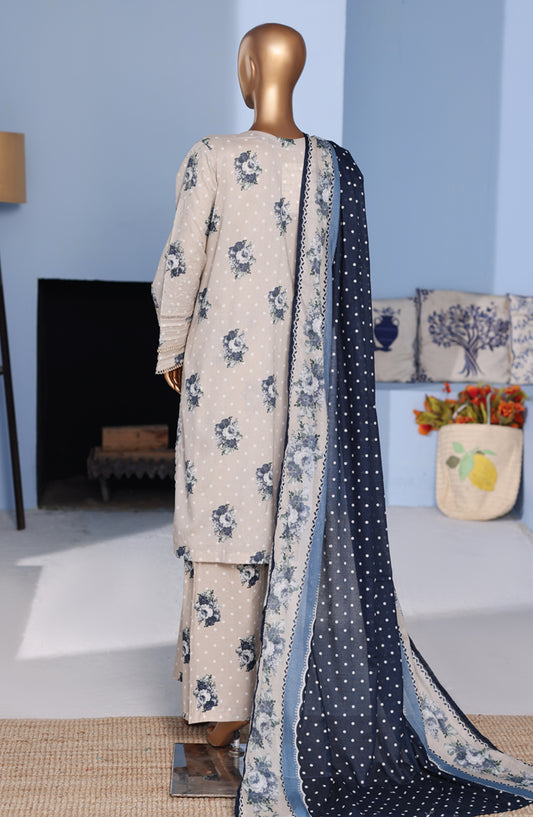 Bin Saeed Exclusive Embroidered Lawn Stitched 3 Piece Suit - D-07 - BS26PNT - Off White - Summer Collection