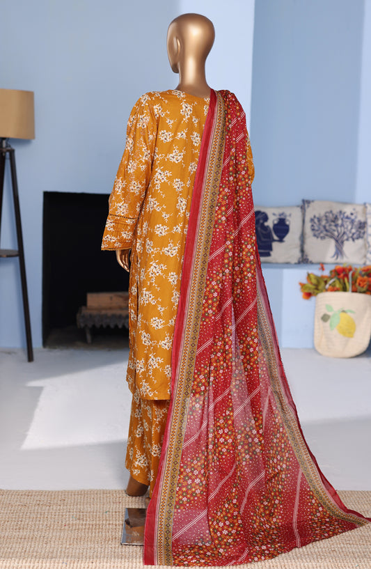 Bin Saeed Exclusive Embroidered Lawn Stitched 3 Piece Suit - D-06 - BS26PNT - Orange - Summer Collection