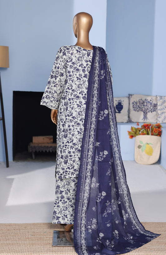 Bin Saeed Exclusive Embroidered Lawn Stitched 3 Piece Suit - D-04 - BS26PNT - Blue - Summer Collection