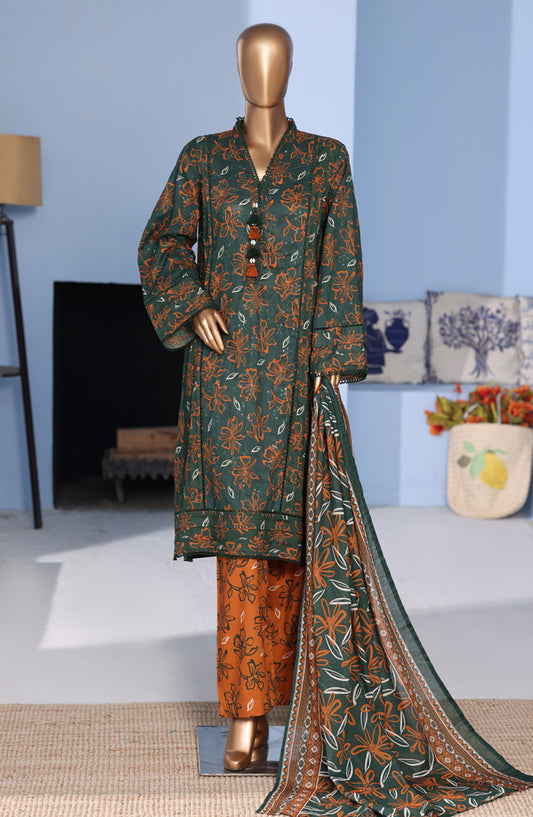 Bin Saeed Exclusive Embroidered Lawn Stitched 3 Piece Suit - D-03 - BS26PNT - Green - Summer Collection