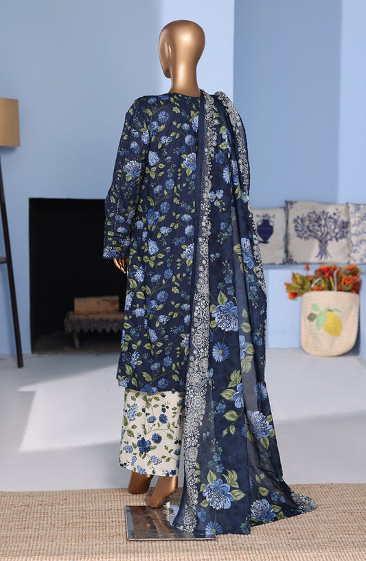 Bin Saeed Exclusive Embroidered Lawn Stitched 3 Piece Suit - D-02 - BS26PNT - Blue - Summer Collection