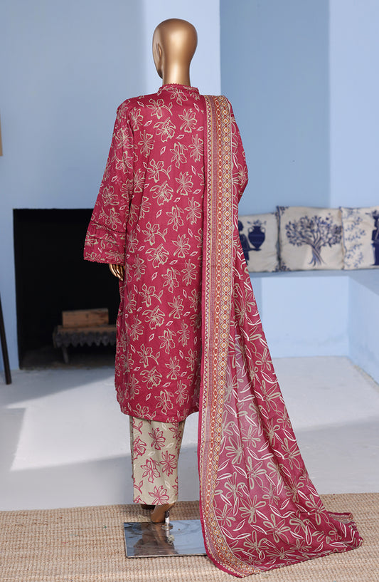 Bin Saeed Exclusive Embroidered Lawn Stitched 3 Piece Suit - D-01 - BS26PNT - Pink - Summer Collection
