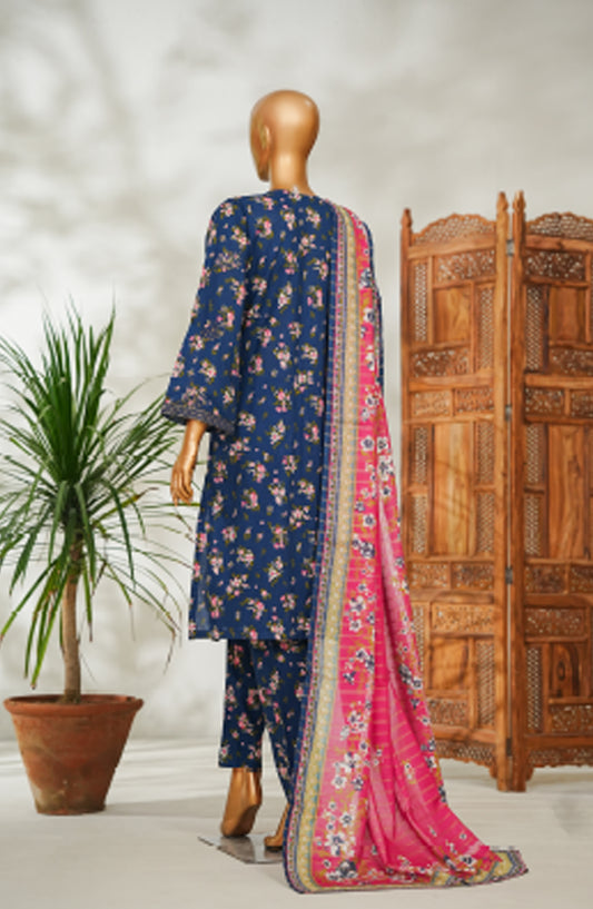 Bin Saeed Embroidered Lawn Stitched 3 Piece Suit - Design-22 - BS26EMB - Blue - Summer Collection