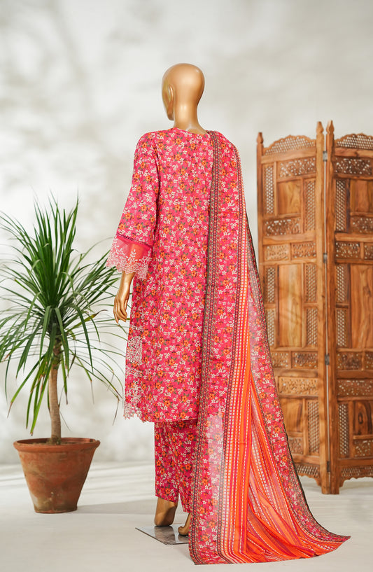 Bin Saeed Embroidered Lawn Stitched 3 Piece Suit - Design-20 - BS26EMB - Pink - Summer Collection