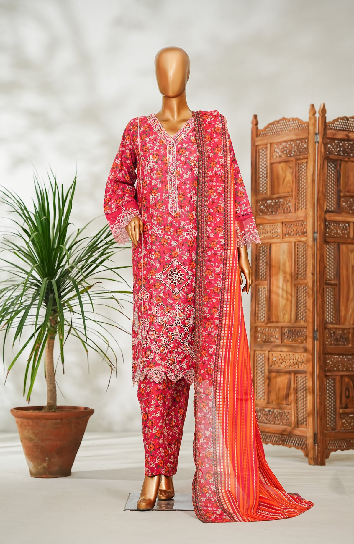Bin Saeed Embroidered Lawn Stitched 3 Piece Suit - Design-20 - BS26EMB - Pink - Summer Collection
