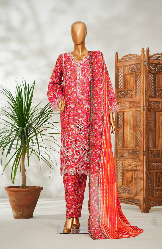 Bin Saeed Embroidered Lawn Stitched 3 Piece Suit - Design-20 - BS26EMB - Pink - Summer Collection