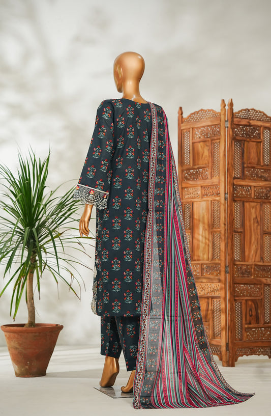 Bin Saeed Embroidered Lawn Stitched 3 Piece Suit - Design-19 - BS26EMB - Black - Summer Collection