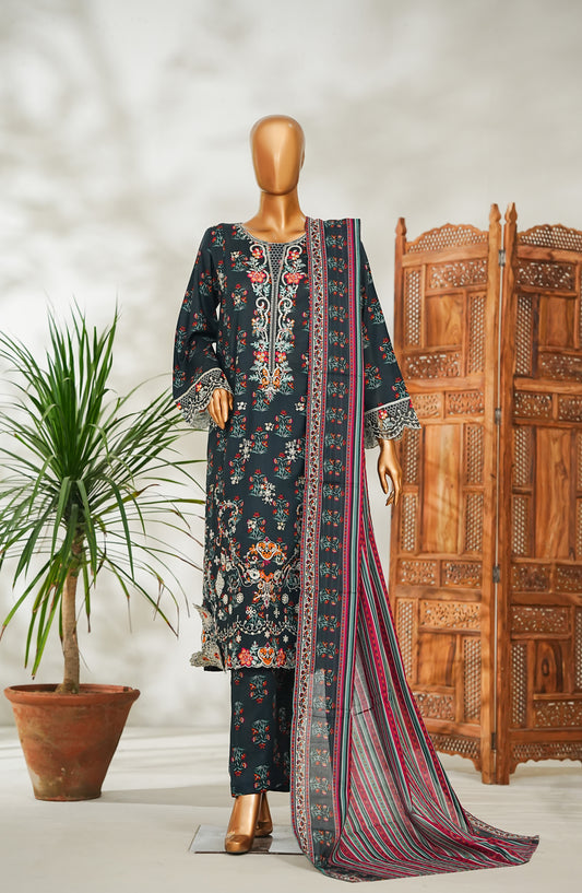 Bin Saeed Embroidered Lawn Stitched 3 Piece Suit - Design-19 - BS26EMB - Black - Summer Collection