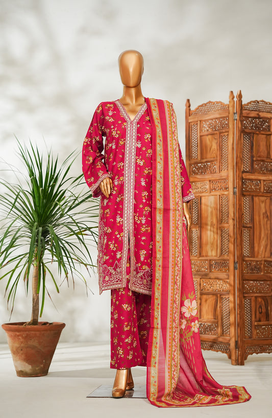 Bin Saeed Embroidered Lawn Stitched 3 Piece Suit - Design-16 - BS26EMB - Pink - Summer Collection