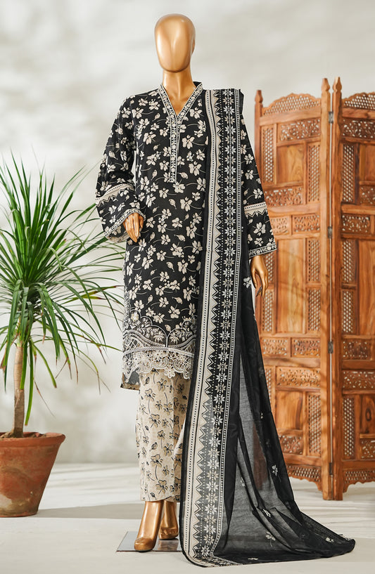 Bin Saeed Embroidered Lawn Stitched 3 Piece Suit - Design-15 - BS26EMB - Black - Summer Collection
