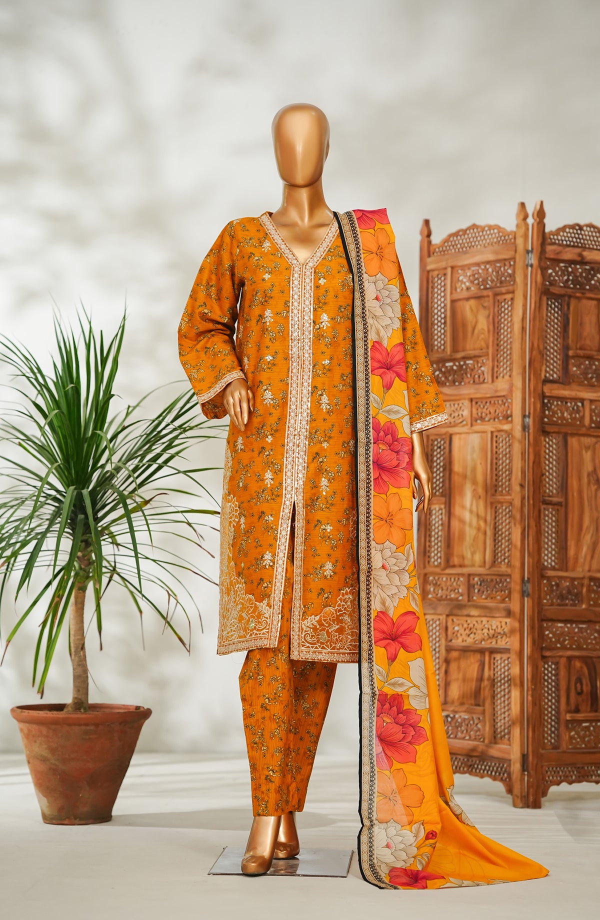Bin Saeed Embroidered Lawn Stitched 3 Piece Suit - Design-12 - BS26EMB - Yellow - Summer Collection