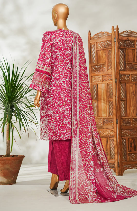 Bin Saeed Embroidered Lawn Stitched 3 Piece Suit - Design-10 - BS26EMB - Pink - Summer Collection