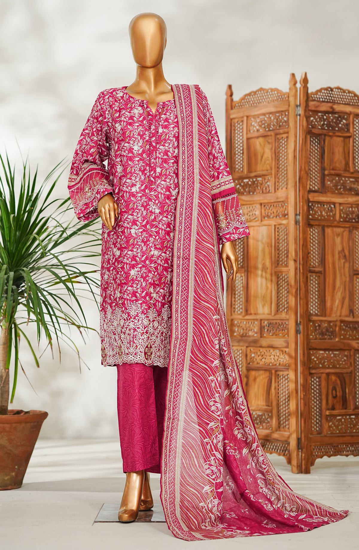 Bin Saeed Embroidered Lawn Stitched 3 Piece Suit - Design-10 - BS26EMB - Pink - Summer Collection