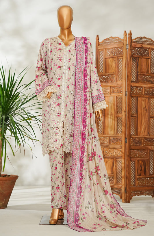 Bin Saeed Embroidered Lawn Stitched 3 Piece Suit - Design-09 - BS26EMB - Cream - Summer Collection