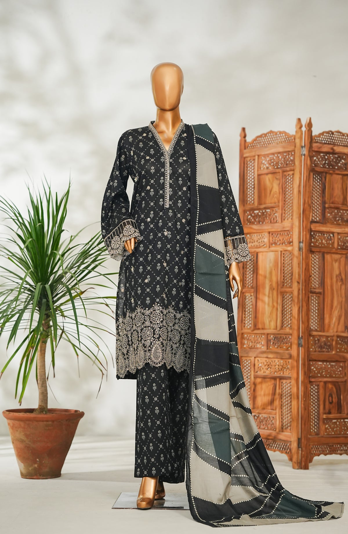 Bin Saeed Embroidered Lawn Stitched 3 Piece Suit - Design-08 - BS26EMB - Black - Summer Collection