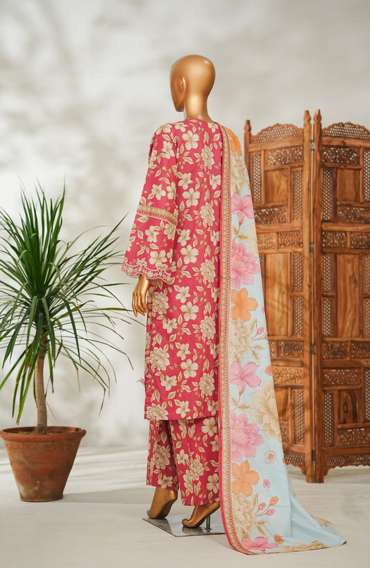 Bin Saeed Embroidered Lawn Stitched 3 Piece Suit - Design-07 - BS26EMB - Pink - Summer Collection