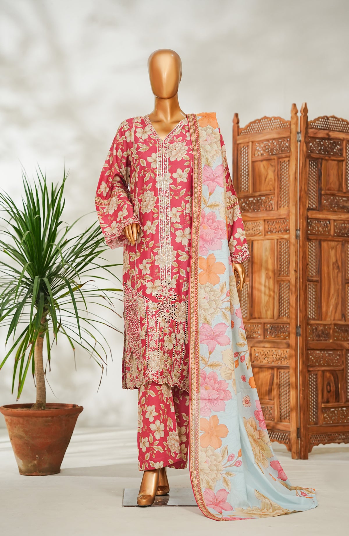 Bin Saeed Embroidered Lawn Stitched 3 Piece Suit - Design-07 - BS26EMB - Pink - Summer Collection
