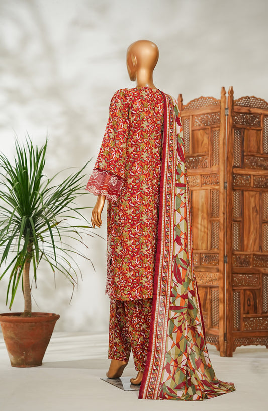 Bin Saeed Embroidered Lawn Stitched 3 Piece Suit - Design-05 - BS26EMB - Red - Summer Collection