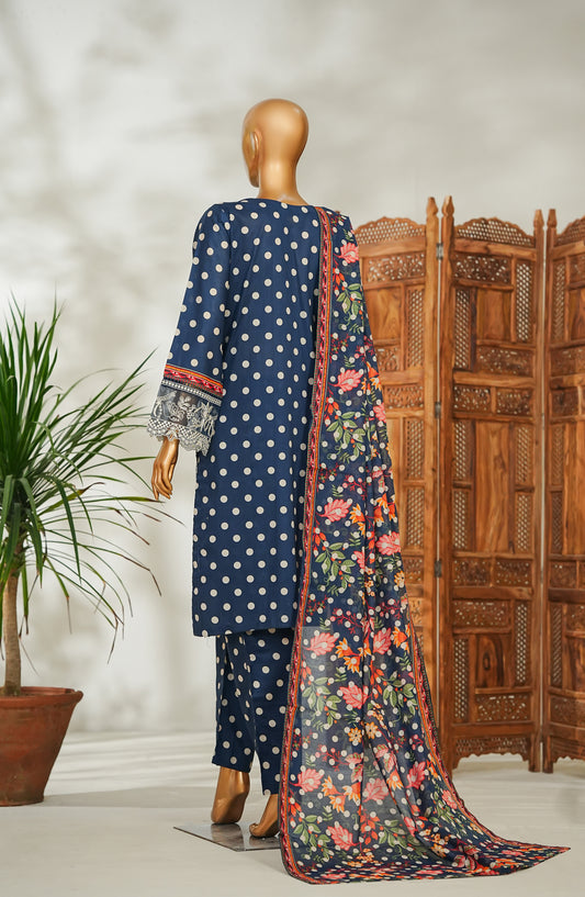 Bin Saeed Embroidered Lawn Stitched 3 Piece Suit - Design-04 - BS26EMB - Blue - Summer Collection