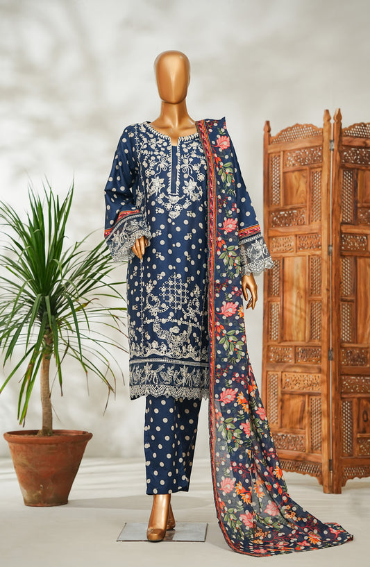 Bin Saeed Embroidered Lawn Stitched 3 Piece Suit - Design-04 - BS26EMB - Blue - Summer Collection
