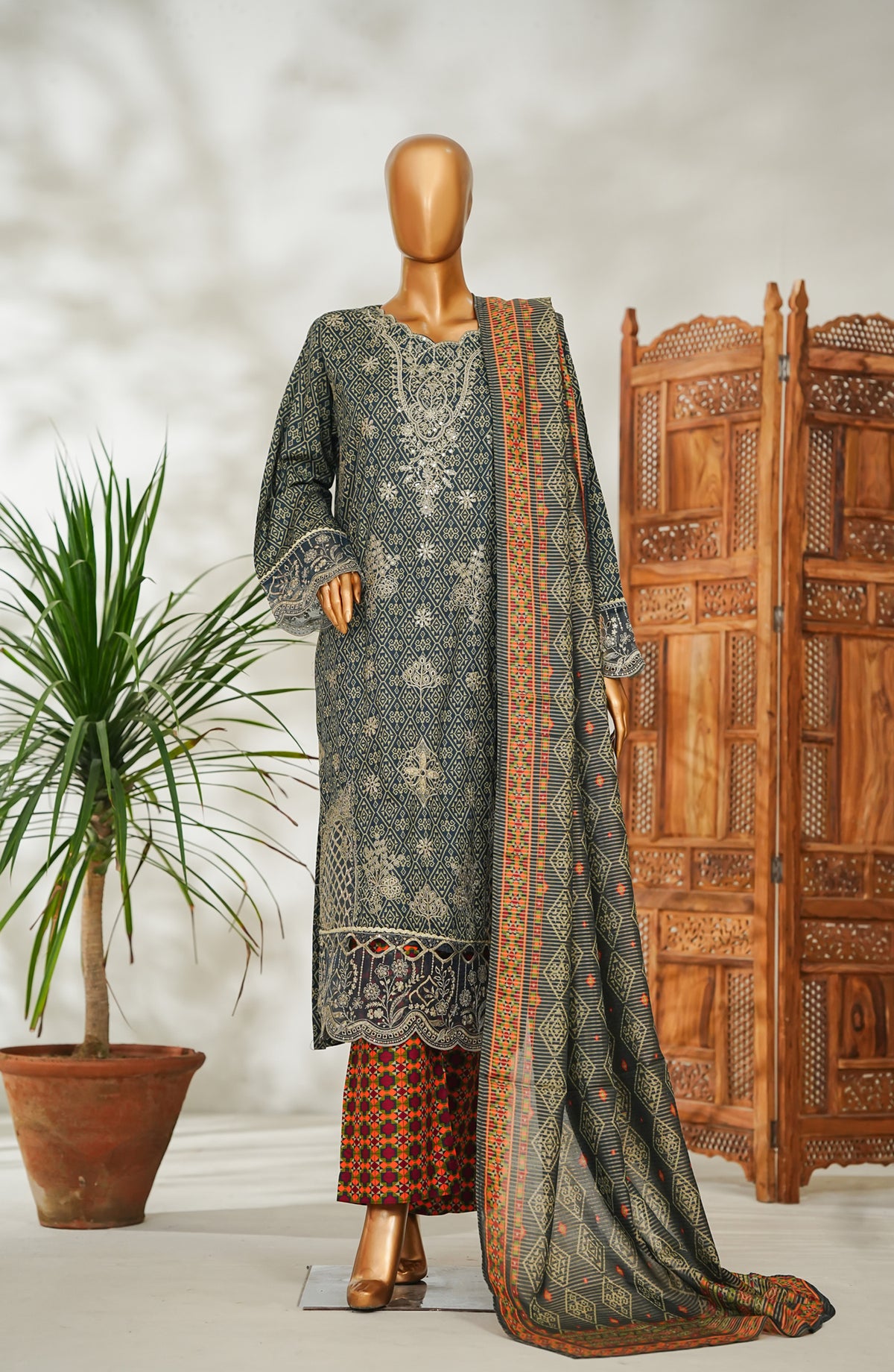Bin Saeed Embroidered Lawn Stitched 3 Piece Suit - Design-03 - BS26EMB - Black - Summer Collection