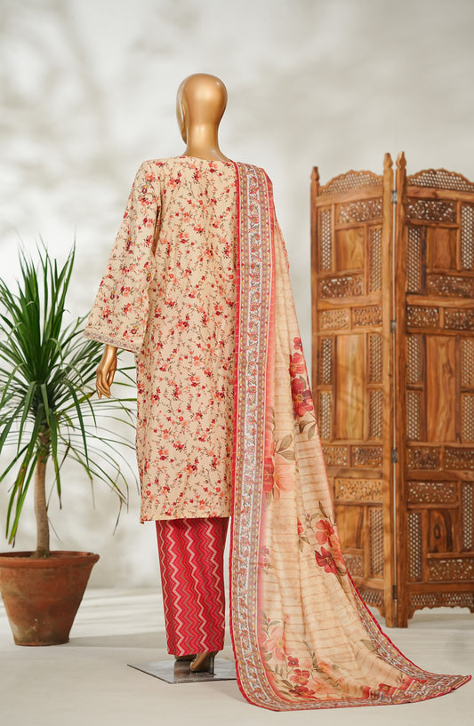 Bin Saeed Embroidered Lawn Stitched 3 Piece Suit - Design-02 - BS26EMB - Fawn - Summer Collection