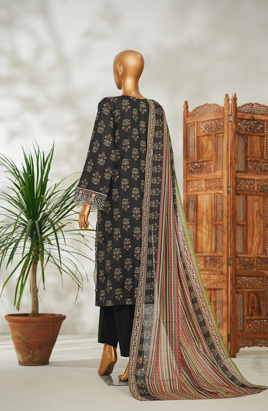 Bin Saeed Embroidered Lawn Stitched 3 Piece Suit - Design-01 - BS26EMB - Black - Summer Collection