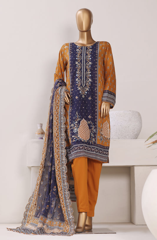 Bin Saeed Exclusive Embroidered Lawn Stitched 3 Piece Suit - Design-08 - BS26CLUZ - Mustard - Summer Collection