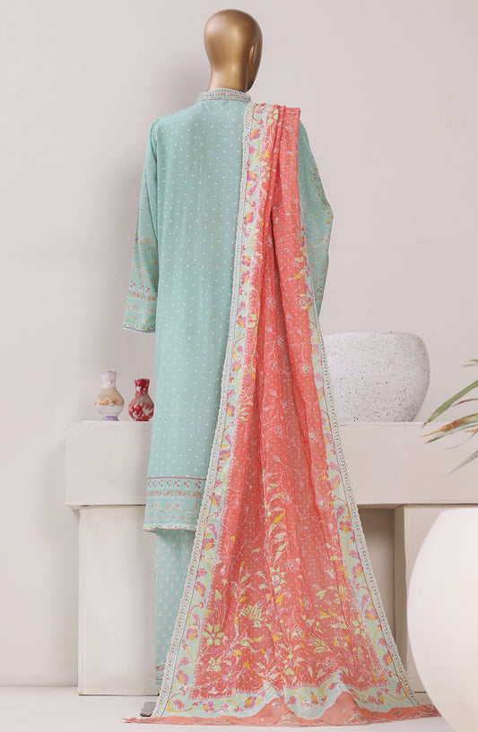Bin Saeed Exclusive Embroidered Lawn Stitched 3 Piece Suit - Design-07 - BS26CLUZ - Sea Green - Summer Collection
