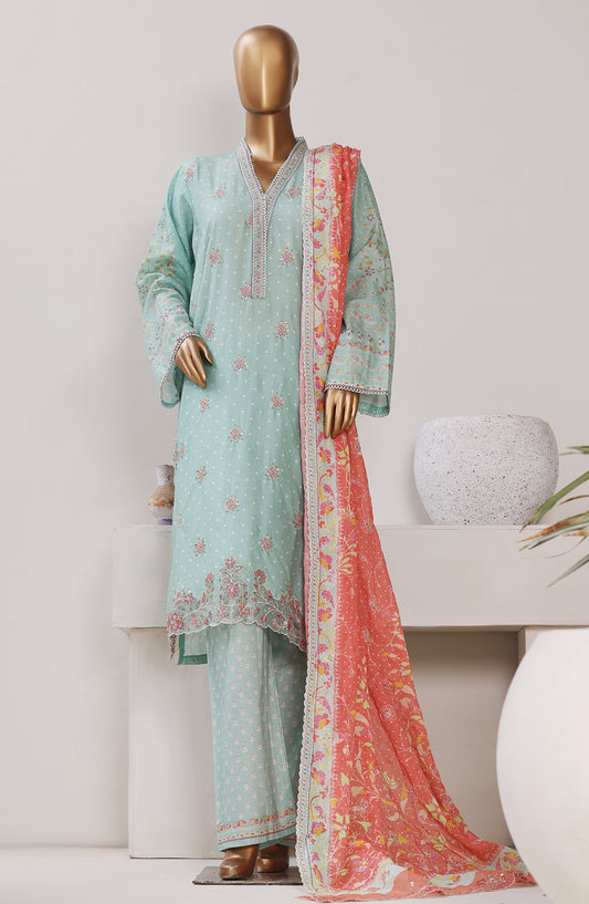 Bin Saeed Exclusive Embroidered Lawn Stitched 3 Piece Suit - Design-07 - BS26CLUZ - Sea Green - Summer Collection
