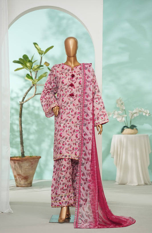 Bin Saeed Printed Lawn Stitched 3 Piece Suit - Design-12 - BS26LRY - Pink - Luxury Collection