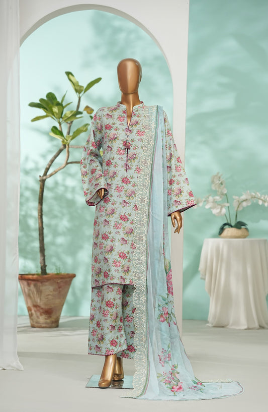 Bin Saeed Printed Lawn Stitched 3 Piece Suit - Design-11 - BS26LRY - Green - Luxury Collection