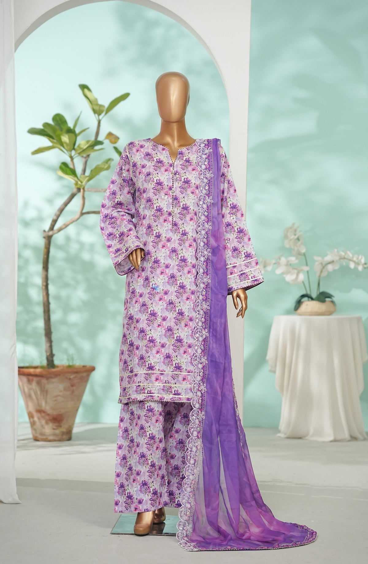 Bin Saeed Printed Lawn Stitched 3 Piece Suit - Design-09 - BS26LRY - Purple - Luxury Collection